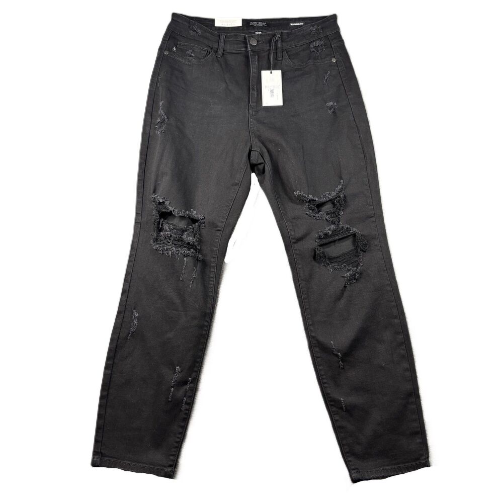 Judy Blue Women NWT Jeans Distressed Boyfriend Destroyed Black Size 11/30 L291